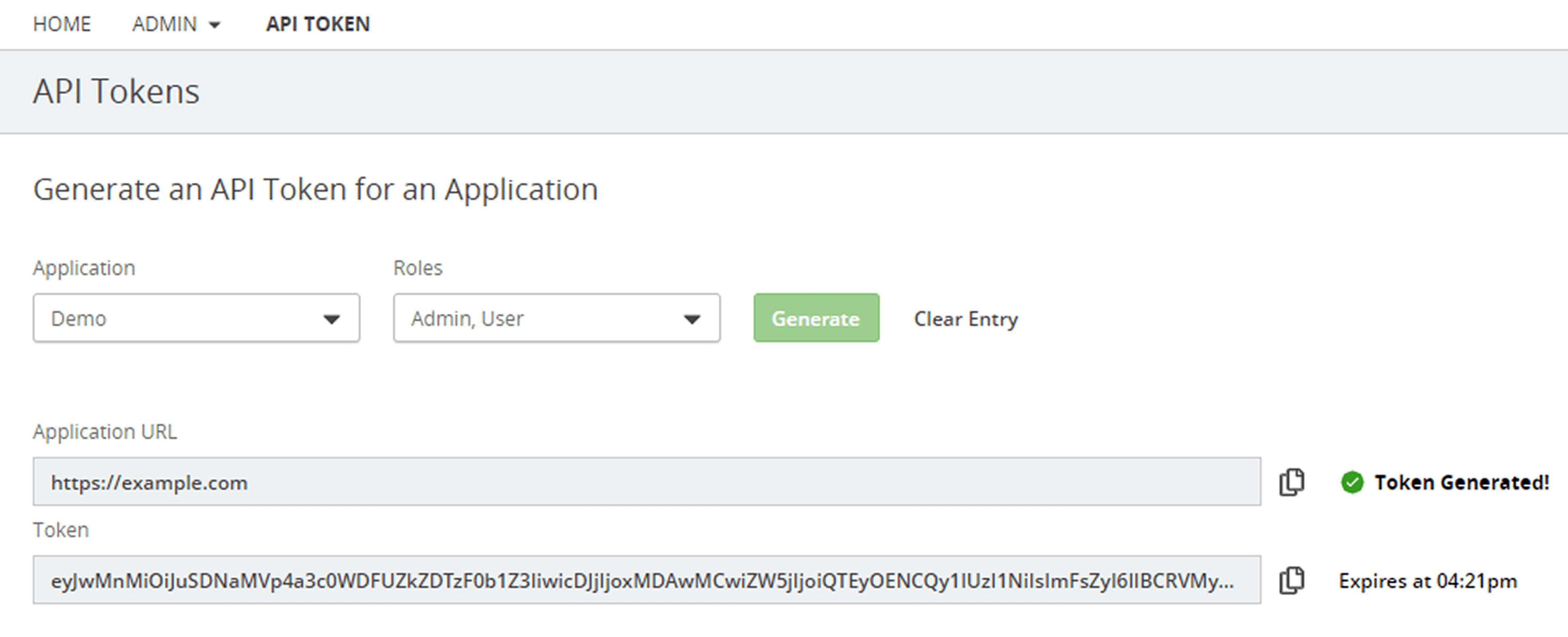 Generated API token